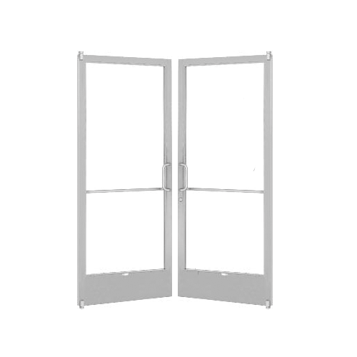 Clear Anodized 250 Series Narrow Stile Pair 6'0 x 7'0 Offset Hung with Pivots for Surface Mount Closer Complete ADA Door(s) with Lock Indicator, Cylinder Guard - for 1" Glazing
