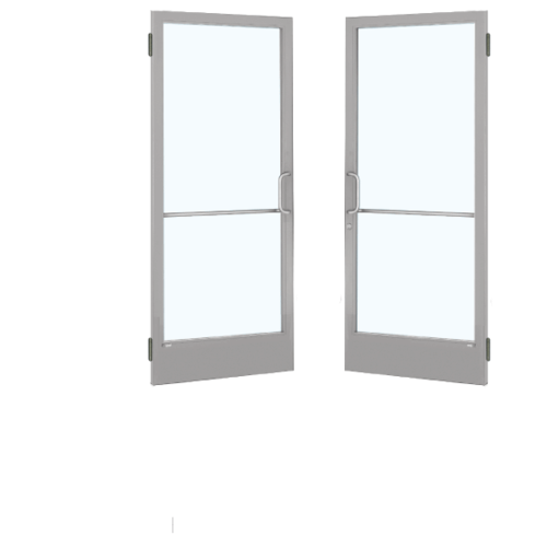 Clear Anodized 250 Series Narrow Stile Pair 6'0 x 7'0 Offset Hung with Butt Hinges for Surface Mount Closer Complete ADA Doors with Lock Indicator, Cylinder Guard - for 1" Glazing