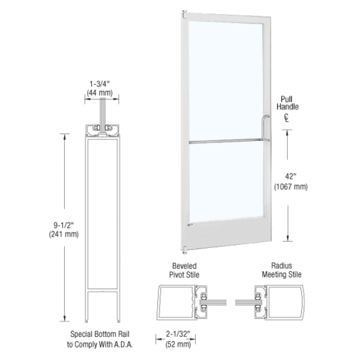 White KYNAR Paint 250 Series Narrow Stile Inactive Leaf of Pair 3'0 x 7'0 Offset Hung with Pivots for Surface Mount Closer Complete ADA Door with Lock Indicator, Cylinder Guard - for 1/4" Glazing