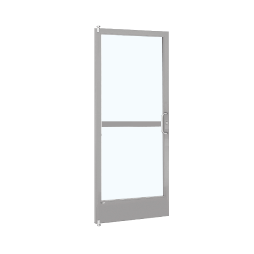 Clear Anodized Standard Single 36" x 84" Series 250 Narrow Stile Right Side Latch Offset Pivot Entrance Door With Rim Device for Surface Mount Door Closer