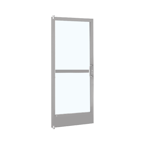 Clear Anodized 250 Series Narrow Stile (LHR) HLSO Single 3' x 7' Offset Hung with Offset Pivots for OHCC 105 Degree Closer Complete Panic Door with Standard Panic and 9-1/2" Bottom Rail