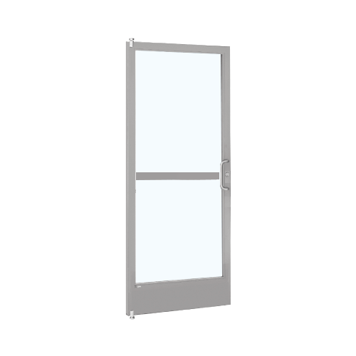 Clear Anodized 250 Series Narrow Stile (LHR) HLSO Single 3'0 x 7'0 Offset Hung with Pivots for Surf Mount Closer Complete Panic Door with Standard Panic and 9-1/2" Bottom Rail