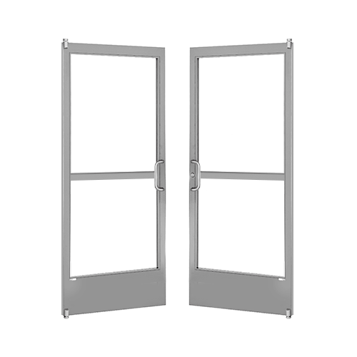 Clear Anodized 250 Series Narrow Stile Pair 6'0 x 7'0 Offset Hung with Pivots for Surface Mount Closer Complete Panic Door with Standard Panic and 9-1/2" Bottom Rail