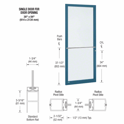 Custom KYNAR Paint Custom Single Series 250 Narrow Stile Center Pivot Entrance Door for Overhead Concealed Door Closer