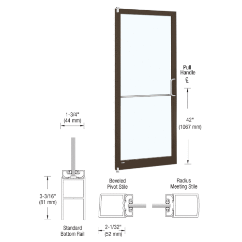Bronze Black Anodized 250 Series Narrow Stile Inactive Leaf of Pair 3'0 x 7'0 Offset Hung with Pivots for Surf Mount Closer Complete Door for 1" Glass with Standard MS Lock and Bottom Rail