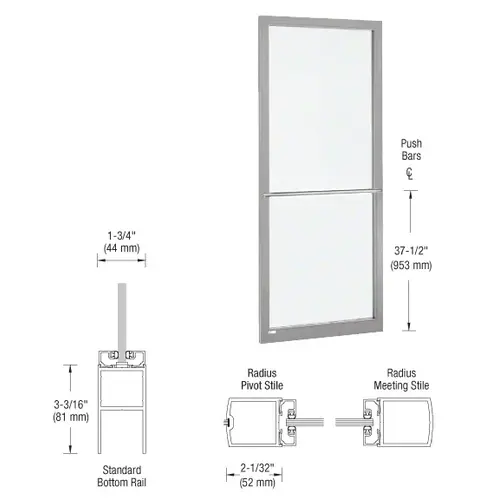 CRL-U.S. Aluminum DC22711R136 Clear Anodized 250 Series Narrow Stile Inactive Leaf of Pair 3'0 x 7'0 Center Hung for OHCC w/Standard Push Bars Complete Door Std. MS Lock & Bottom Rail