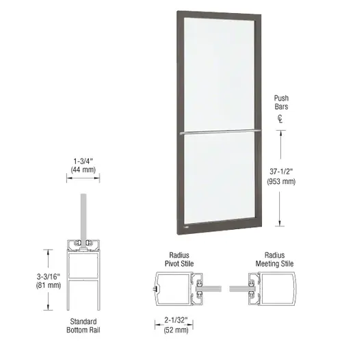 CRL-U.S. Aluminum DC22722R136 Bronze Black Anodized 250 Series Narrow Stile Inactive Leaf of Pair 3'0 x 7'0 Center Hung for OHCC w/Standard Push Bars Complete Door Std. MS Lock & Bottom Rail