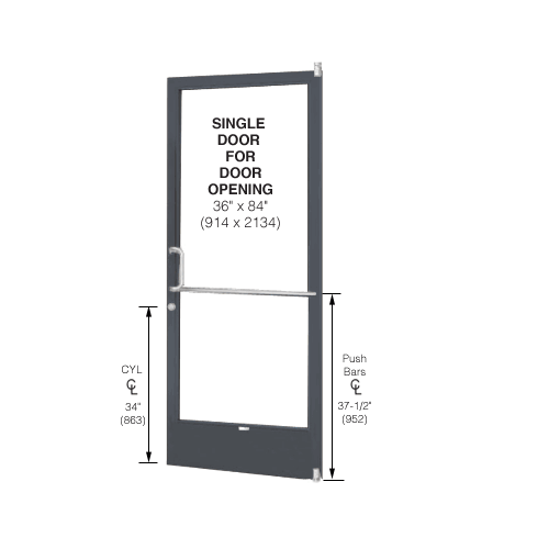 CRL-U.S. Aluminum DE21222L036 Bronze Black Anodized 250 Series Narrow Stile (RHR) HRSO Single 3'0 x 7'0 Offset Hung with Pivots for Surf Mount Closer Complete Door Std. Lock and 9-1/2" Bottom Rail