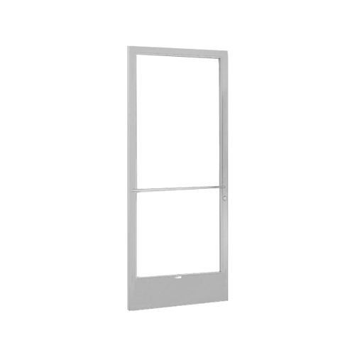 Clear Anodized 250 Series Narrow Stile (LHR) HLSO Single 3'0 x 7'0 Center Hung for OHCC w/Standard Push Bars Complete Door Std. Lock and 9-1/2" Bottom Rail