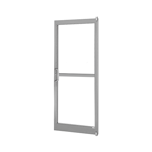 Clear Anodized 250 Series Narrow Stile (RHR) HRSO Single 3'0 x 7'0 Offset Hung with Pivots for Surf Mount Closer Complete Panic Door with Std. Panic and Bottom Rail