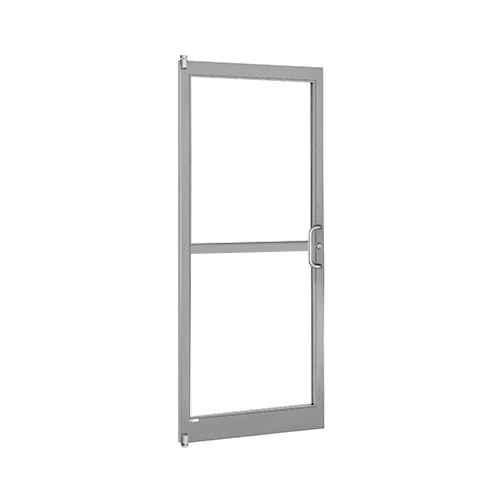 Clear Anodized 250 Series Narrow Stile (LHR) HLSO Single 3'0 x 7'0 Offset Hung with Pivots for Surf Mount Closer Complete Panic Door with Std. Panic and Bottom Rail