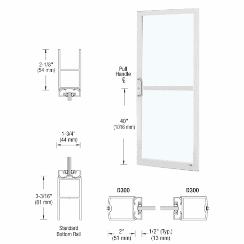 CRL-U.S. Aluminum DZ21752 White KYNAR Paint Custom Single Series 250 Narrow Stile Center Pivot Entrance Door For Panic and Overhead Concealed Door Closer