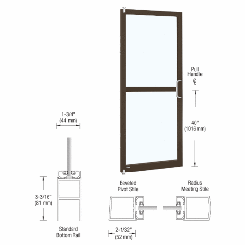 CRL-U.S. Aluminum 1DZ22222R136 Bronze Black Anodized 250 Series Narrow Stile Inactive Leaf of Pair 3'0 x 7'0 Offset Hung with Pivots for Surf Mount Closer Complete Panic Door for 1" Glass with Standard MS Lock and Bottom Rail