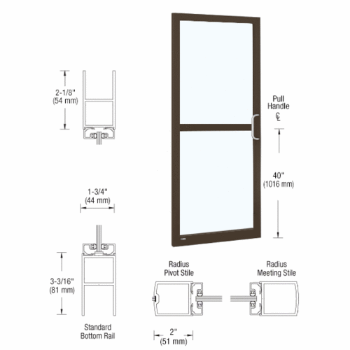 Bronze Black Anodized 250 Series Narrow Stile Inactive Leaf of Pair 3'0 x 7'0 Center Hung for OHCC w/Standard Push Bars Complete Panic Door with Std. Panic and Bottom Rail