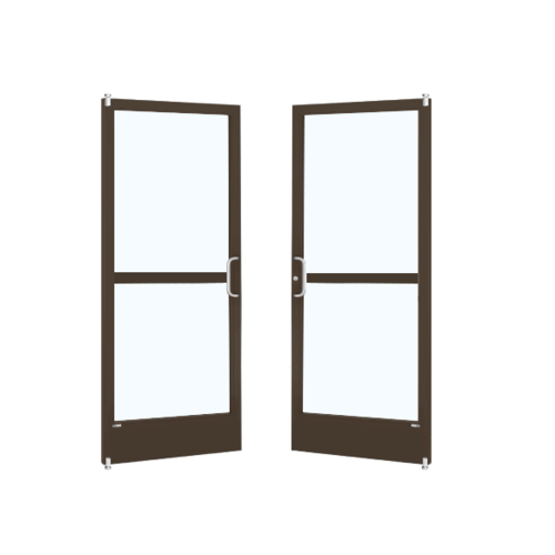 Bronze Black Anodized Pair 72" x 84" Series 250 Narrow Stile Offset Pivot Entrance Doors With Panics for 105 Degree Overhead Concealed Door Closers