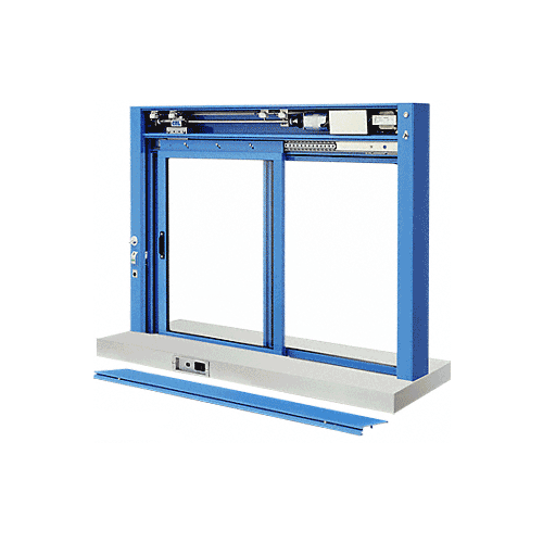 Kynar Painted (Specify) Custom Size All Electric Fully Automatic Deluxe Sliding Service Window - Stainless Steel Shelf