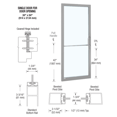 CRL-U.S. Aluminum 1DC21811R036 Clear Anodized 250 Series Narrow Stile ...