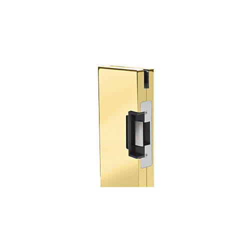 Polished Brass 4" x 10" LH/RHR Custom Center Lock Glass Keeper with Deadlatch Electric Strike
