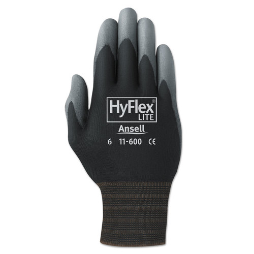 HyFlex Lite Gloves, Black/Gray, Size 8, Dozen