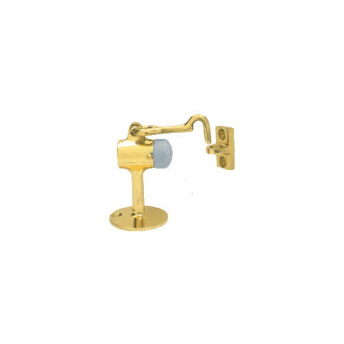 CRL DL2521PB Polished Brass Floor Mounted Heavy-Duty Door Stop With Hook and Holder