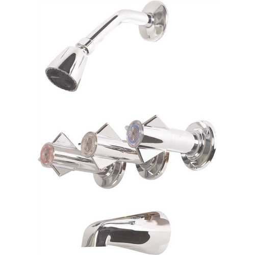 Sayco 308-2.0 Three Handle Tub and Shower Trim Kit and Valve with Diverter Stem in Chrome