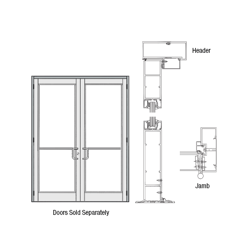 CRL-U.S. Aluminum DH350A10FNP11 DH-350 Up and Over Frame for Pair 72" x 84" Door Opening Prepped for Three-Point Lock and Butt Hinges, Clear Anodized Class 1