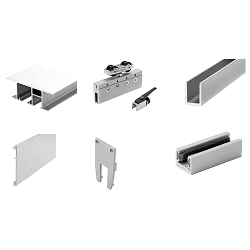 50 Satin Anodized Series Single Sliding Door with Fixed Panel Dropped Ceiling Mount Kit