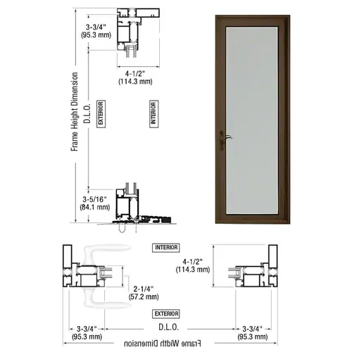 CRL-U.S. Aluminum PL91222L0 Class I Bronze Black Anodized Series 925 Patio Door Pivot Hinge Left Swing Out