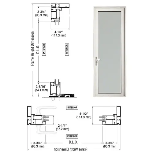 CRL-U.S. Aluminum PL91252L0 White KYNAR Paint Series 925 Patio Door Pivot Hinge Left Swing Out