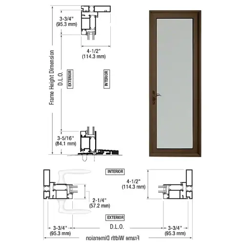 CRL-U.S. Aluminum PL91522L0 Class I Bronze Black Anodized Series 925 Patio Door Hinge Left Swing Out