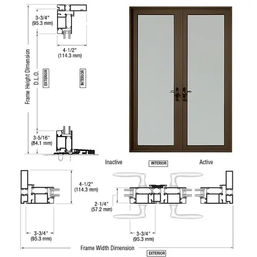 CRL-U.S. Aluminum PL92222P0 Class I Bronze Black Anodized Series 925 Patio Door Pivot Hinge Pair Swing Out