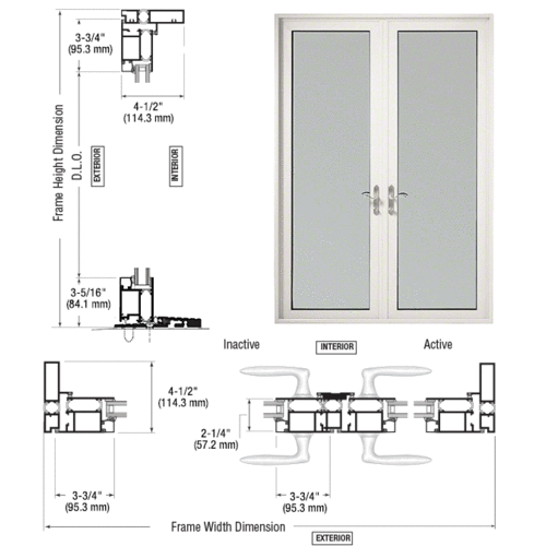 CRL-U.S. Aluminum PL92252P0 White KYNAR Paint Series 925 Patio Door Pivot Hinge Pair Swing Out