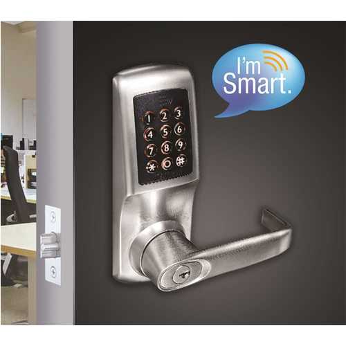 Brushed Steel Cylindrical Chassis Electronic Keypad Door Lever