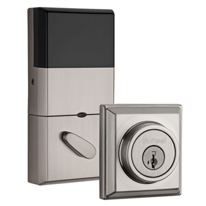 Contemporary Deadbolt with Z-Wave Home Connect and SmartKey Backup with RCAL Latch and RCS Strike Satin Nickel Finish