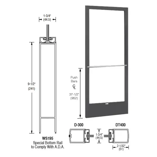 CRL-U.S. Aluminum DE22722R136 Bronze Black Anodized 250 Series Narrow Stile Inactive Leaf of Pair 3'0 x 7'0 Center Hung for OHCC w/Standard Push Bars Complete Door Std. Lock & 9-1/2" Bottom Rail