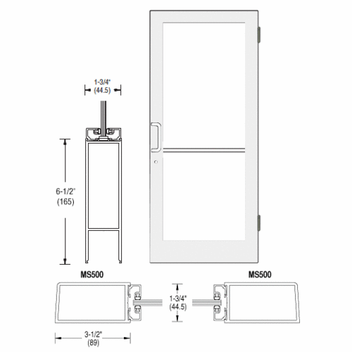 White KYNAR Paint 400 Series Medium Stile (RHR) HRSO Single 3'0 x 7'0 Offset Hung with Butt Hinges for Surf Mount Closer Complete Door Std. MS Lock & Bottom Rail