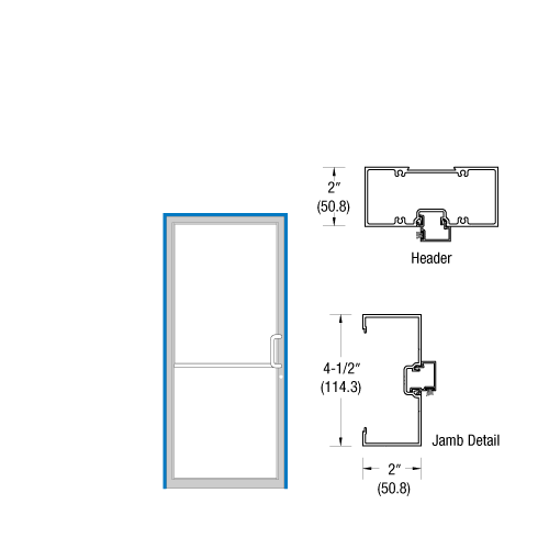 CRL-U.S. Aluminum 0B71511R36 Clear Anodized Class 1 2" x 4-1/2" Open Back Up and Over Frame for Single Door and Prepped for Pair Butt Hinges with Cut-Out for Standard Hook Lock - Right Hand