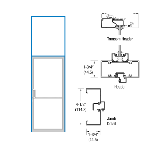 CRL-U.S. Aluminum 0B61511L36 Clear Anodized Left Hand Transom Frame Open Back for Single Door Prepped for Pair Butt Hinges