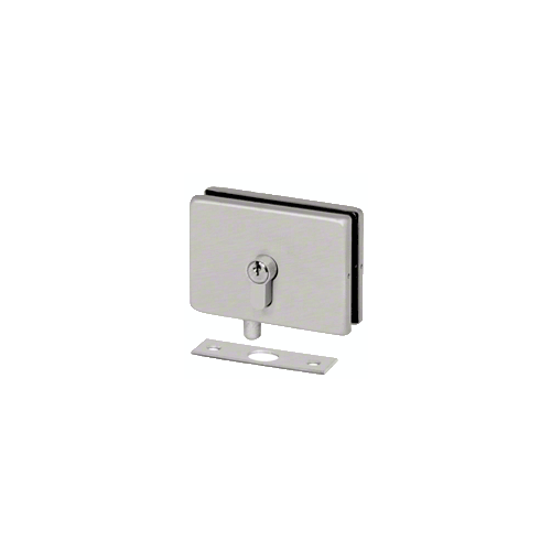 Brushed Stainless European EUR Series Glass Mounted Patch Lock With Keeper Plate