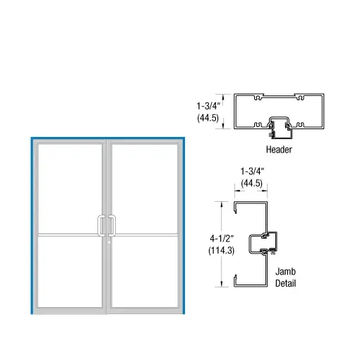 CRL-U.S. Aluminum 0A4255272 White KYNAR Paint Open Back 1-3/4" x 4-1/2" Up and Over Double Door Frame Prepped for Butt Hung Using Surface Closer