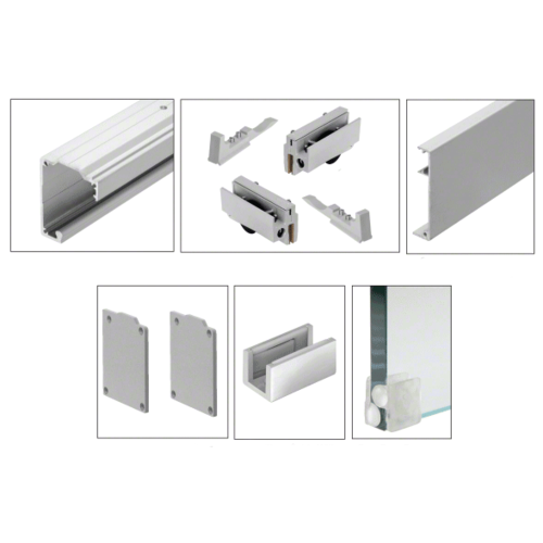 280 Series Brushed Stainless Anodized Series Single Sliding Door Wall or Ceiling Mount Installation Kit for 1/2" (12 mm) Tempered Glass