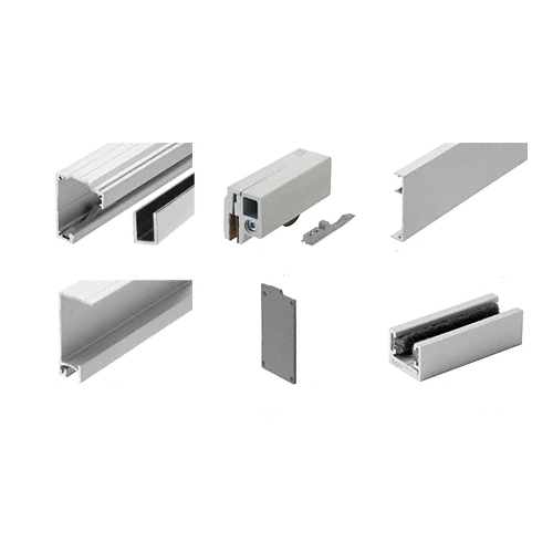 280 Series Brushed Stainless Anodized Single Sliding Door with Fixed Panel Wall or Ceiling Mount Installation Kit for 12" (12 mm) Tempered Glass
