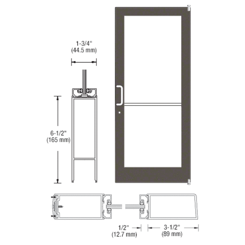 CRL-U.S. Aluminum 1DC42222LA36 Bronze Black Anodized 400 Series Medium Stile Active Leaf of Pair 3'0 x 7'0 Offset Hung with Pivots for Surf Mount Closer Complete Door for 1" Glass with Standard MS Lock and Bottom Rail