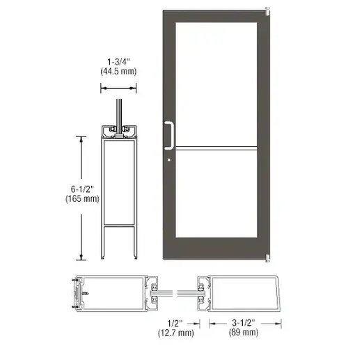 CRL-U.S. Aluminum 1DC42222LA36 Bronze Black Anodized 400 Series Medium Stile Active Leaf of Pair 3'0 x 7'0 Offset Hung with Pivots for Surf Mount Closer Complete Door for 1" Glass with Standard MS Lock and Bottom Rail