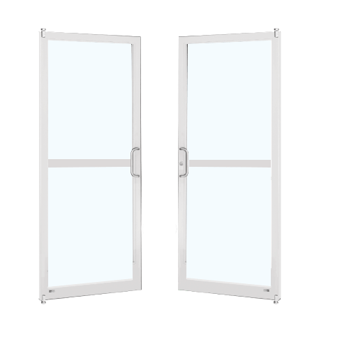 White KYNAR Paint Custom Pair Series 250 Narrow Stile Offset Pivot Entrance Doors For Panics for Surface Mount Door Closers
