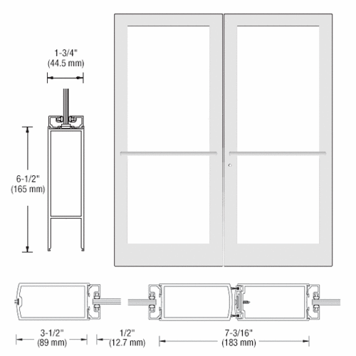 CRL-U.S. Aluminum DC42752 White KYNAR Paint Custom Pair Series 400 Medium Stile Center Pivot Entrance Doors for Overhead Concealed Door Closers