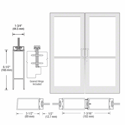 White KYNAR Paint Custom Pair Series 400 Medium Stile Geared Hinge Entrance Doors for Surface Mount Door Closers