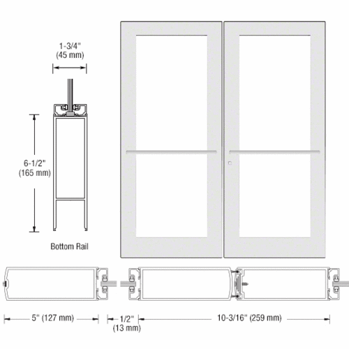 CRL-U.S. Aluminum DC52752 White KYNAR Paint Custom Pair Series 550 Wide Stile Center Pivot Entrance Door for Overhead Concealed Door Closers