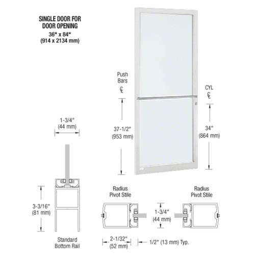 White KYNAR Paint Custom Single Series 250 Narrow Stile Center Pivot Entrance Door for Overhead Concealed Door Closer