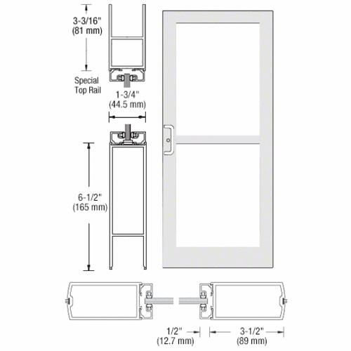 CRL-U.S. Aluminum DZ41752 White KYNAR Paint Custom Single Series 400 Medium Stile Center Pivot Entrance Door For Panic and Overhead Concealed Door Closer